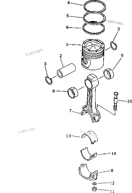 Komatsu parts book diagram for S6D155-4S S/N 52707-UP: PISTON AND CONNECTING ROD