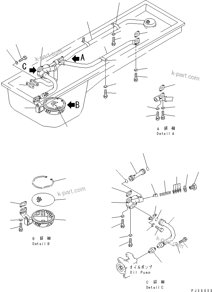 Komatsu parts book diagram for S6D155-4S S/N 52707-UP: OIL STRAINER AND PIPING