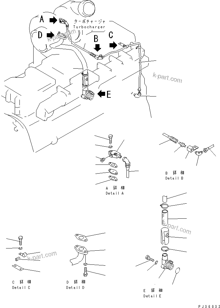Komatsu parts book diagram for S6D155-4S S/N 52707-UP: TURBOCHARGER LUBRICATING OIL PIPING