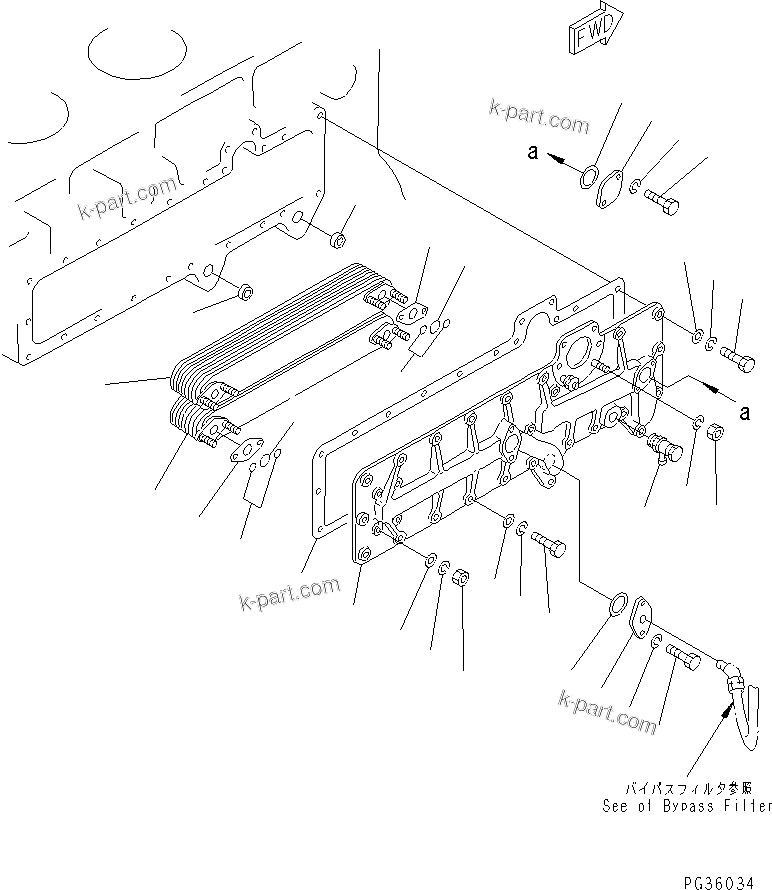 Komatsu parts book diagram for S6D155-4S S/N 52707-UP: LUBRICATING OIL COOLER