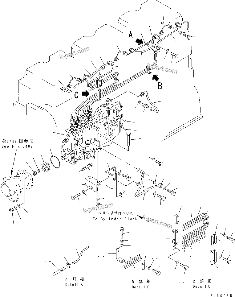 Komatsu parts book diagram for S6D155-4S S/N 52707-UP: FUEL INJECTION PUMP AND PIPING (1/2)