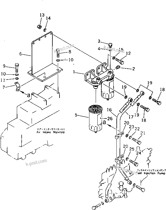 Komatsu parts book diagram for S6D155-4S S/N 52707-UP: FUEL FILTER AND PIPING (WITH AFTER COOLER)