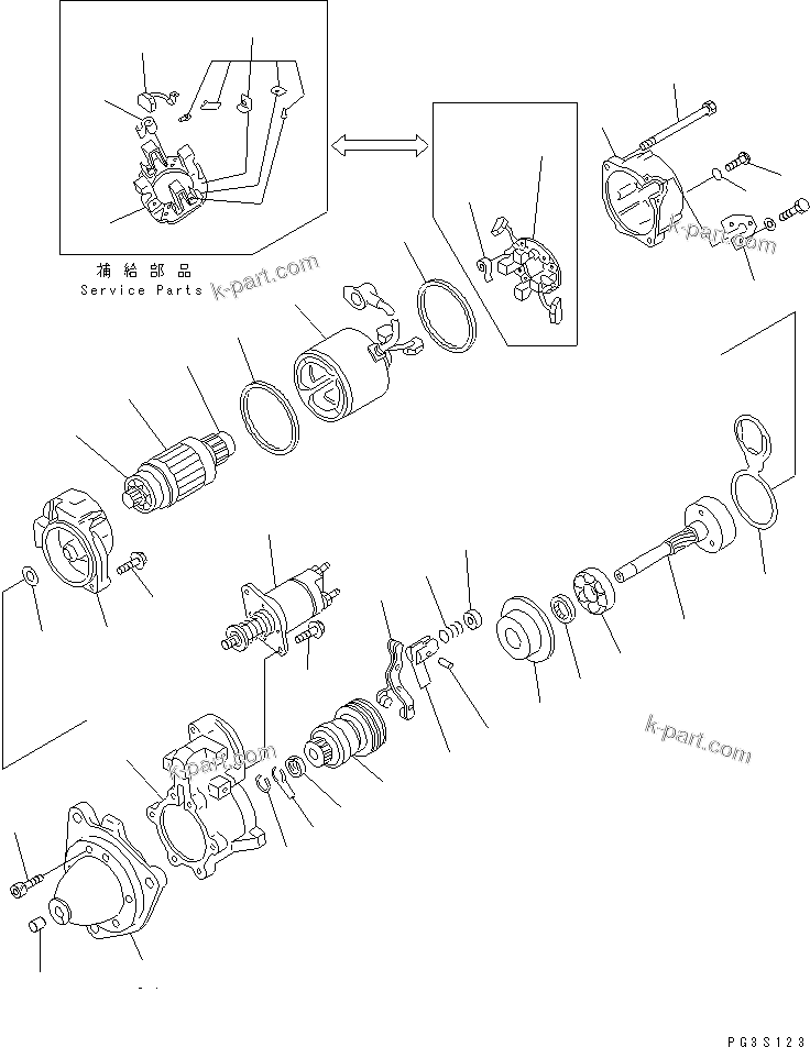 Komatsu parts book diagram for S6D155-4S S/N 52707-UP: STARTING MOTOR (11KW)(#53005-)