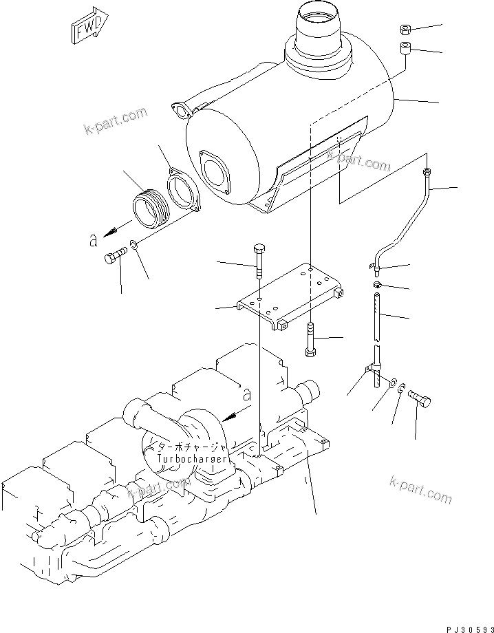 Komatsu parts book diagram for S6D170-1D S/N 10490-UP: MUFFLER AND MOUNTING(#10490-13004)
