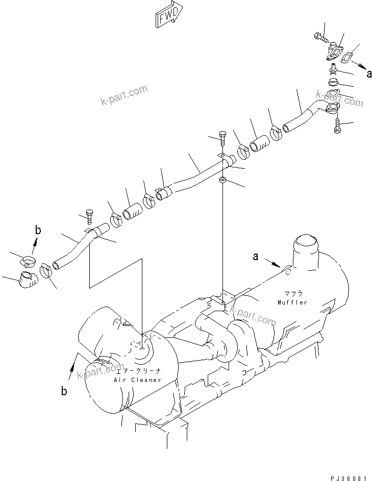 Komatsu parts book diagram for S6D170-1D S/N 10490-UP: MUFFLER PIPING(#13005-)