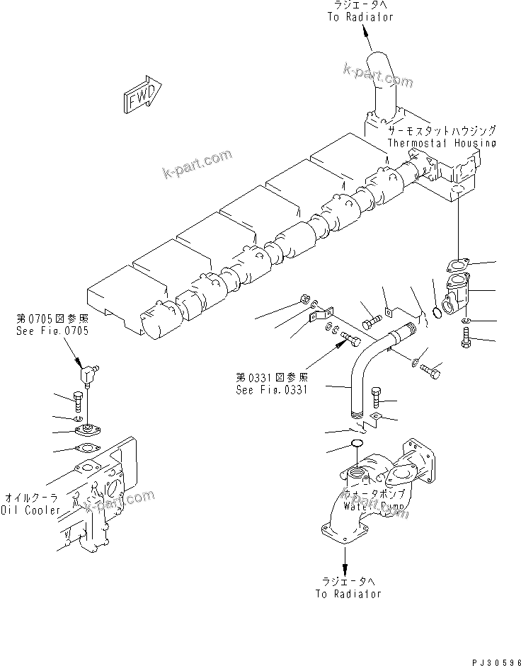 Komatsu parts book diagram for S6D170-1D S/N 10490-UP: WATER PIPING(#10490-12361)