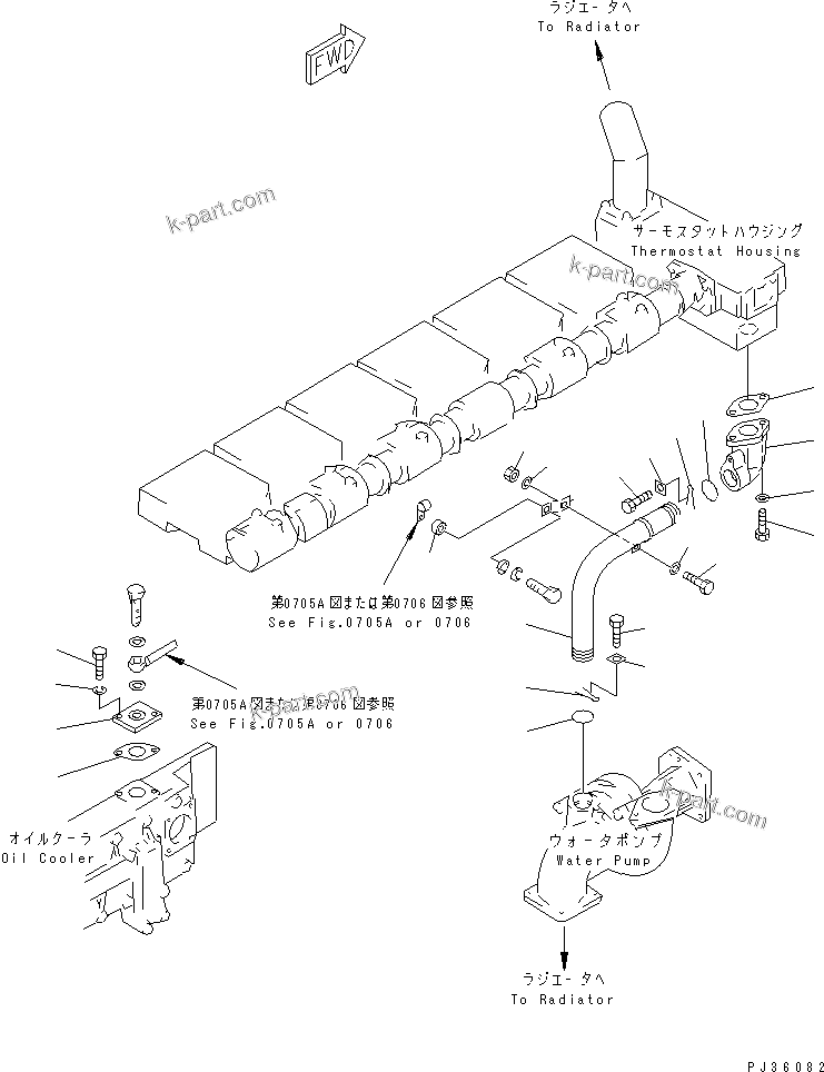Komatsu parts book diagram for S6D170-1D S/N 10490-UP: WATER PIPING(#12362-)