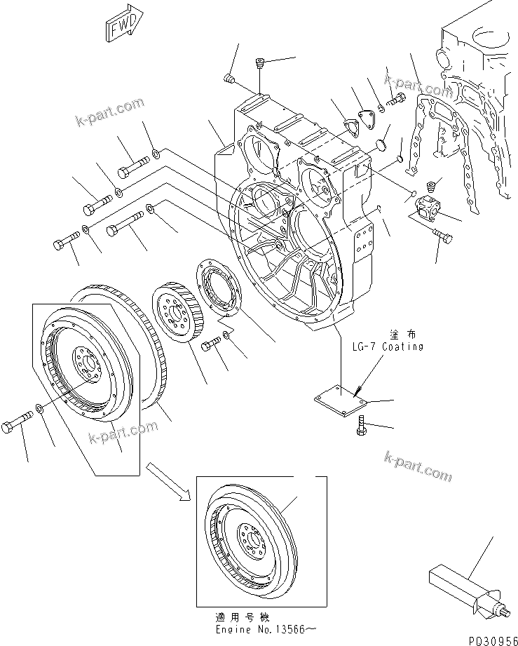 Komatsu parts book diagram for S6D170-1D S/N 10490-UP: FLYWHEEL AND FLYWHEEL HOUSING
