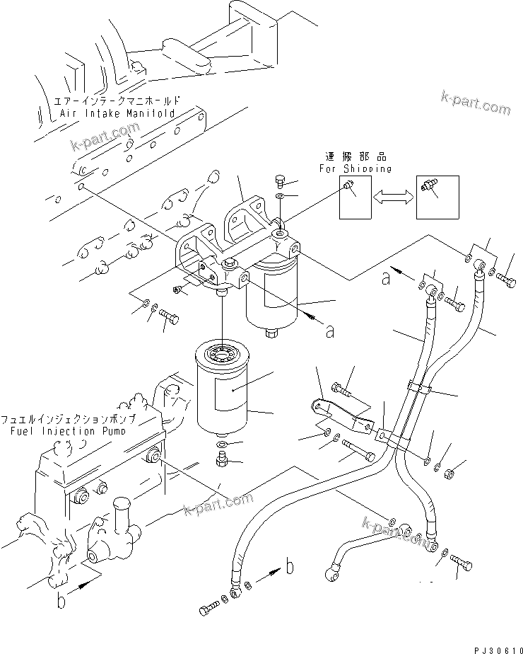 Komatsu parts book diagram for S6D170-1D S/N 10490-UP: FUEL FILTER AND PIPING(#10490-11723)