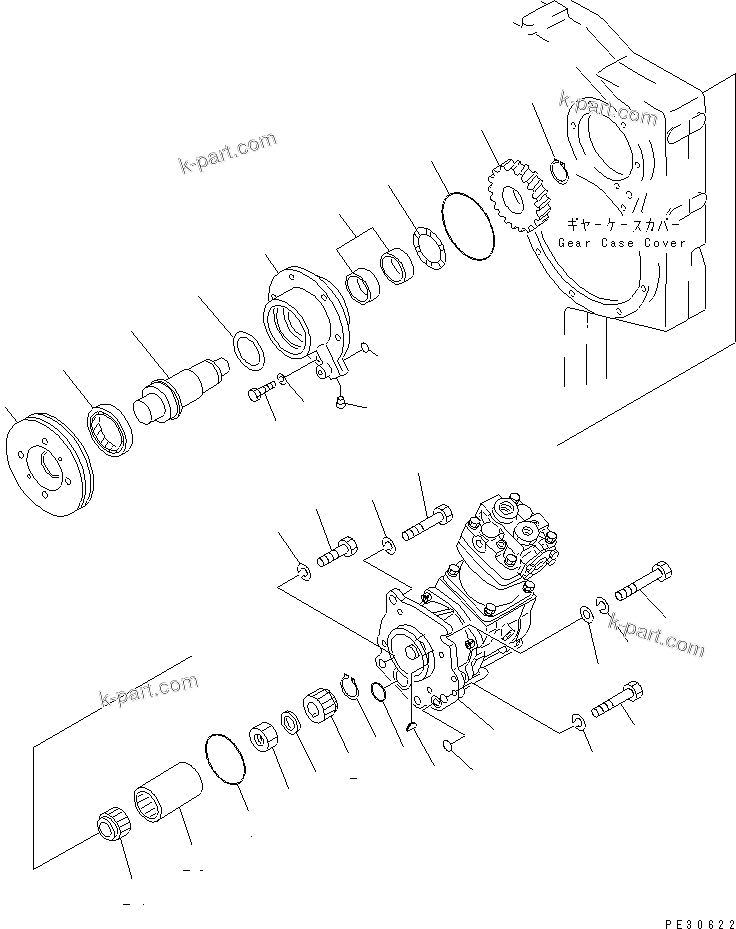 Komatsu parts book diagram for S6D170-1D S/N 10490-UP: AIR COMPRESSOR AND MOUNTING