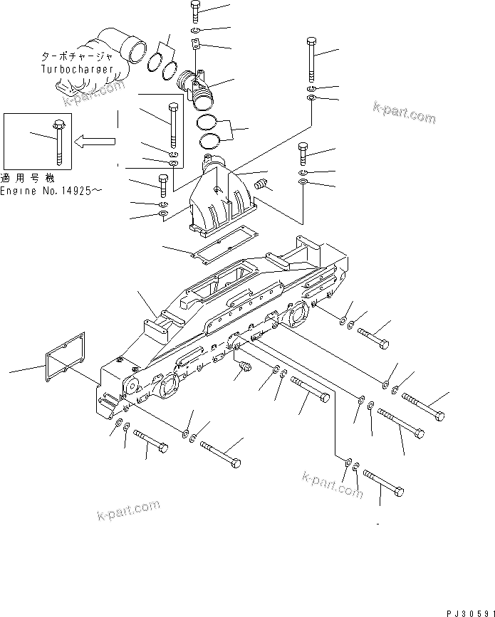 Komatsu parts book diagram for S6D170-1D-R S/N 10490-UP (-50cent. Spec.): AIR INTAKE MANIFOLD AND CONNECTION
