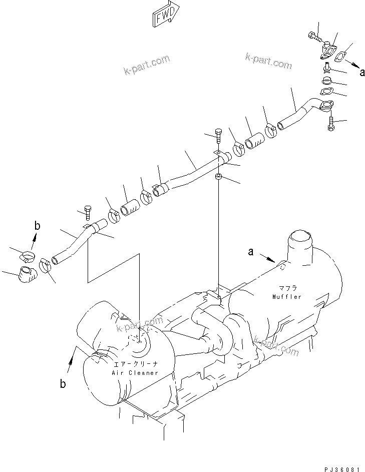 Komatsu parts book diagram for S6D170-1D-R S/N 10490-UP (-50cent. Spec.): MUFFLER PIPING(#12994-)