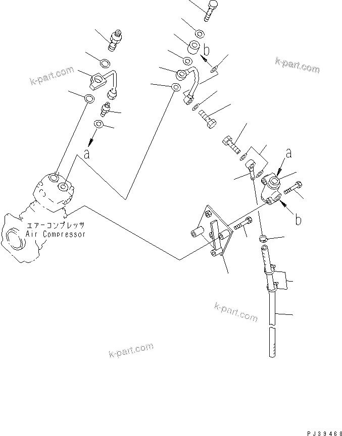 Komatsu parts book diagram for S6D170-1D-R S/N 10490-UP (-50cent. Spec.): AIR COMPRESSOR PIPING (2/2)