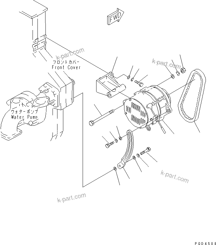 Komatsu parts book diagram for S6D170-1G-W S/N 14674-UP (For Canada / China / Chile / Russia): ALTERNATOR MOUNTING (75A)(#15667-)