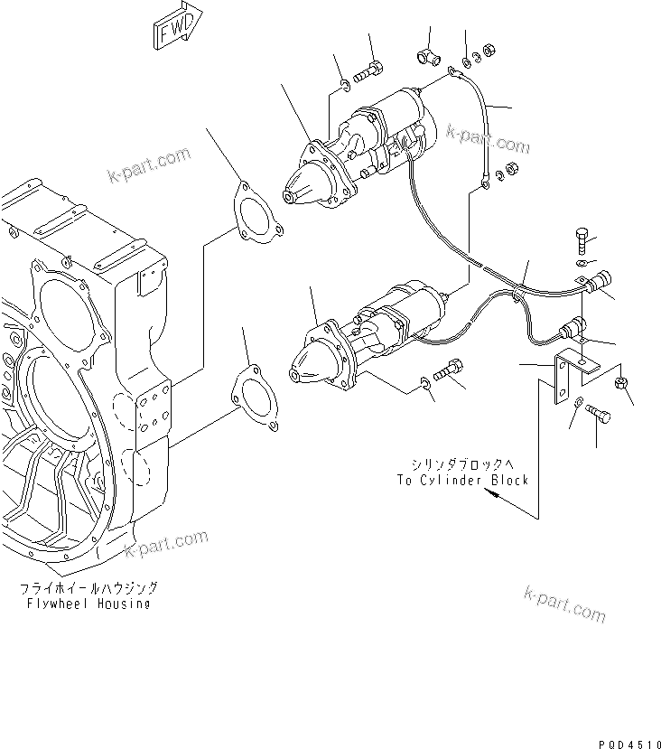 Komatsu parts book diagram for S6D170-1G-W S/N 14674-UP (For Canada / China / Chile / Russia): STARTING MOTOR MOUNTING (7.5KW)(#15667-)