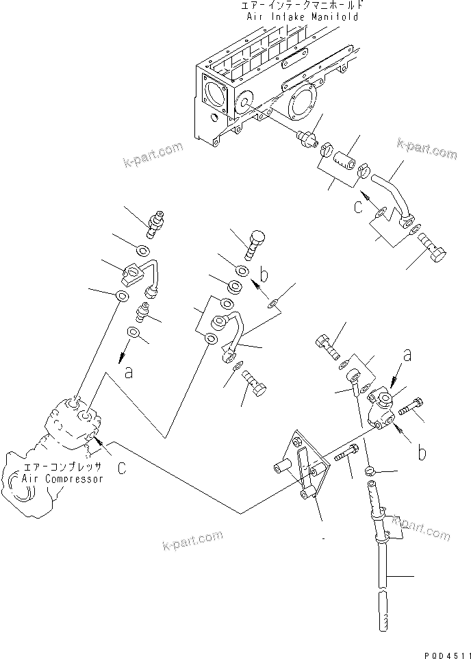 Komatsu parts book diagram for S6D170-1G-W S/N 14674-UP (For Canada / China / Chile / Russia): AIR COMPRESSOR PIPING (1/2)(#15667-)
