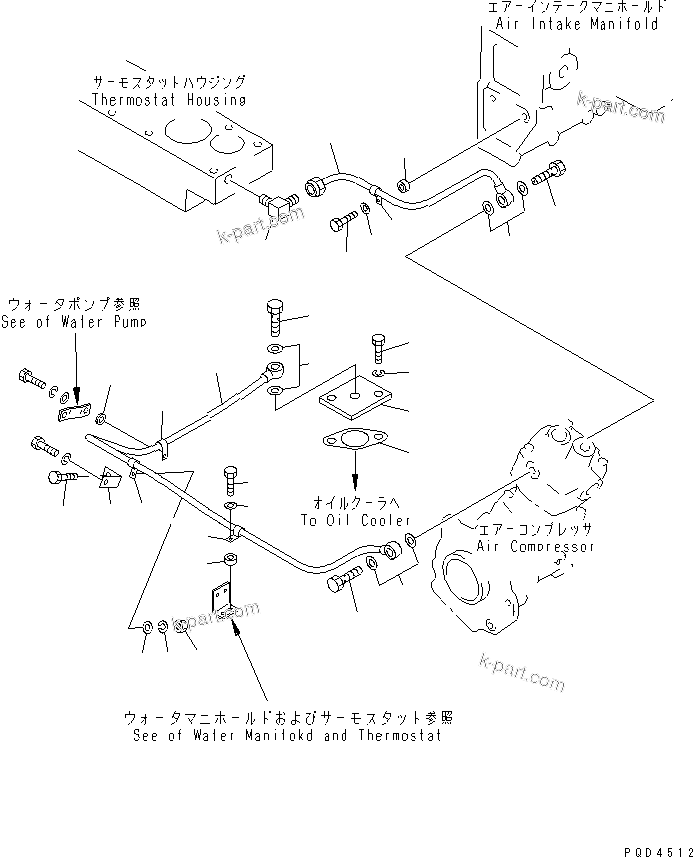 Komatsu parts book diagram for S6D170-1G-W S/N 14674-UP (For Canada / China / Chile / Russia): AIR COMPRESSOR PIPING (2/2)(#15667-)