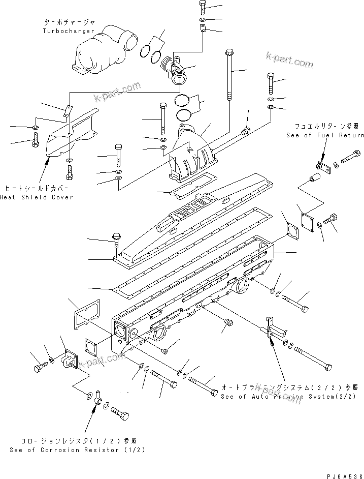 Komatsu parts book diagram for S6D170E-2A-6D S/N 17001-UP: AIR INTAKE MANIFOLD(#17358-)