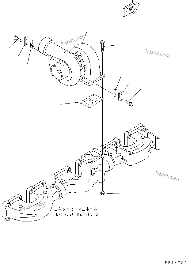 Komatsu parts book diagram for S6D170E-2A-6D S/N 17001-UP: TURBOCHARGER MOUNTING(#17358-)