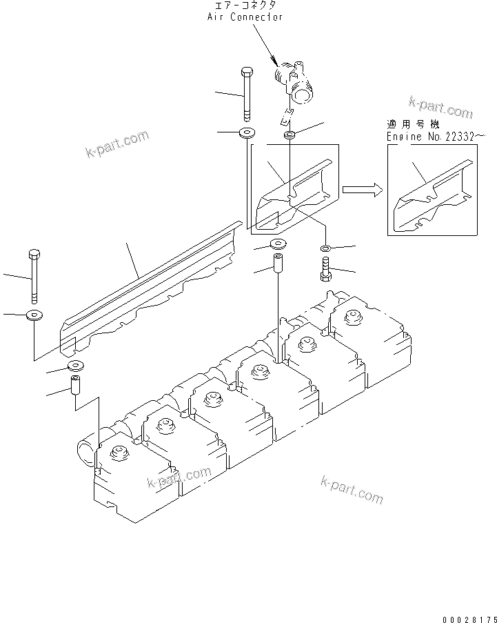 Komatsu parts book diagram for S6D170E-2A-6D S/N 17001-UP: HEAT SHIELD (WITHOUT THERMAL COVER)(#17358-)