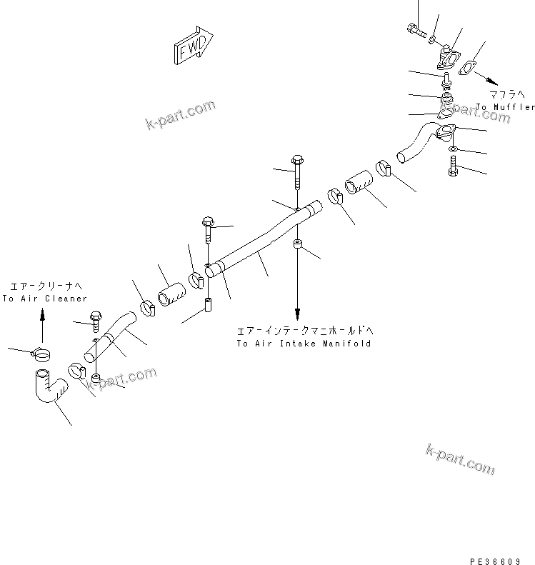 Komatsu parts book diagram for S6D170E-2A-6D S/N 17001-UP: MUFFLER EJECTOR PIPING  (WITHOUT THERMAL COVER) (EXTREME COLD TERRAIN SPEC.)(#17358-20137)
