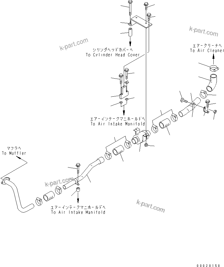 Komatsu parts book diagram for S6D170E-2A-6D S/N 17001-UP: MUFFLER EJECTOR PIPING(#22332-)