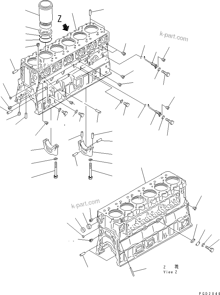 Komatsu parts book diagram for S6D170E-2A-6D S/N 17001-UP: CYLINDER BLOCK(#17353-19292)