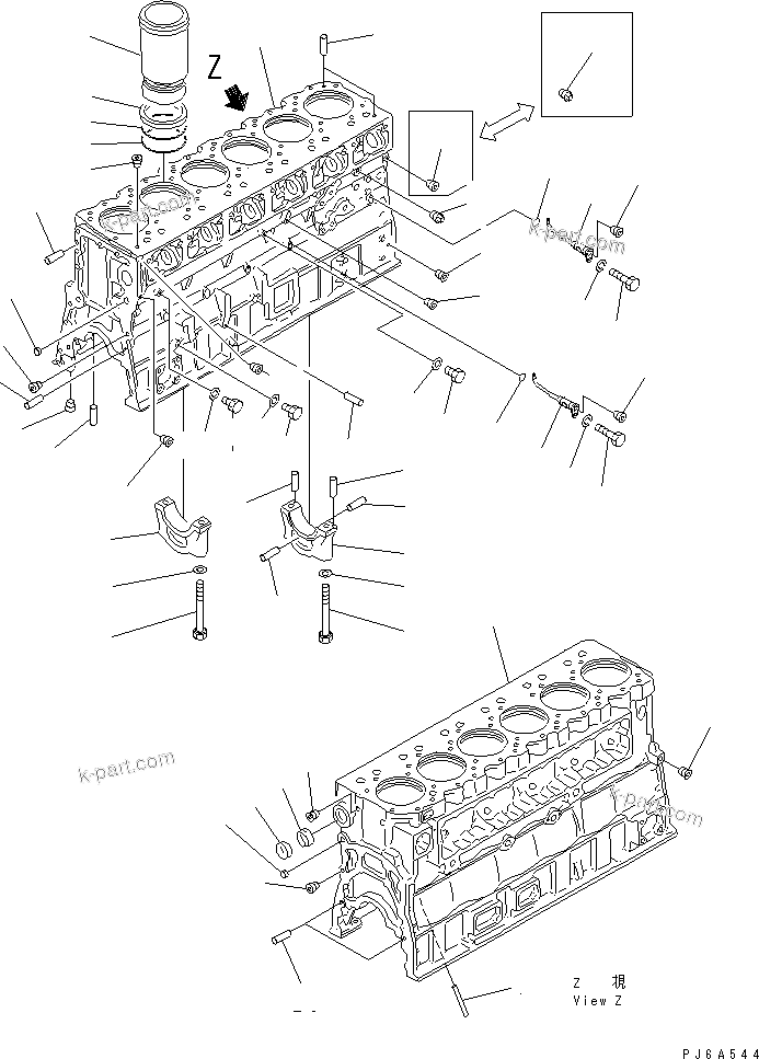 Komatsu parts book diagram for S6D170E-2A-6D S/N 17001-UP: CYLINDER BLOCK(#19293-)