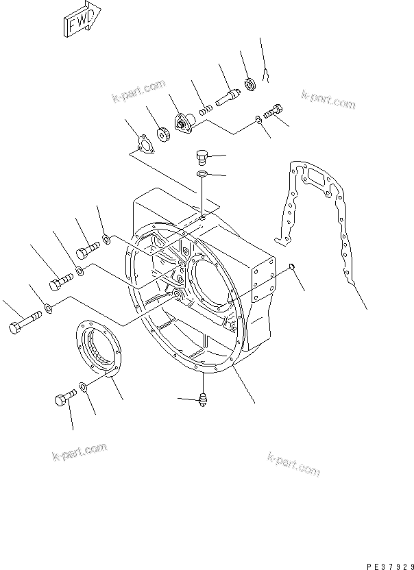 Komatsu parts book diagram for S6D170E-2A-6D S/N 17001-UP: FLYWHEEL HOUSING (EXTREME COLD TERRAIN SPEC.)(#17353-)