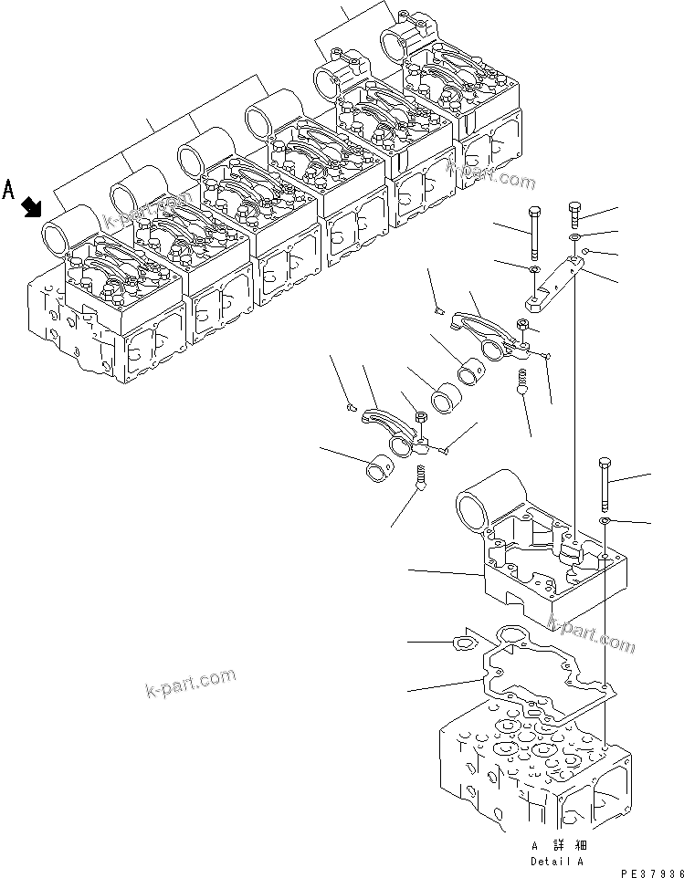 Komatsu parts book diagram for S6D170E-2A-6D S/N 17001-UP: ROCKER ARM AND HOUSING(#17353-19339)