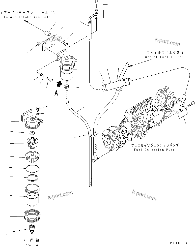 Komatsu parts book diagram for S6D170E-2A-6D S/N 17001-UP: WATER SEPARATOR (EXTREME COLD TERRAIN SPEC.)(#20722-)