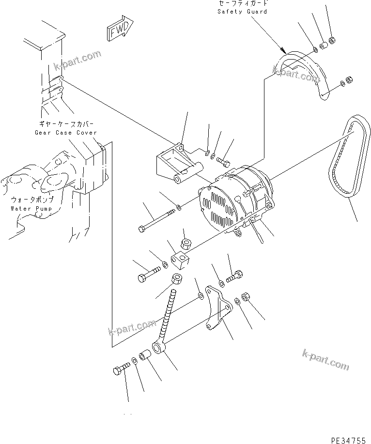 Komatsu parts book diagram for S6D170E-2A-6D S/N 17001-UP: ALTERNATOR MOUNTING (50A ? 60A) (EXTREME COLD TERRAIN SPEC.)(#17353-)