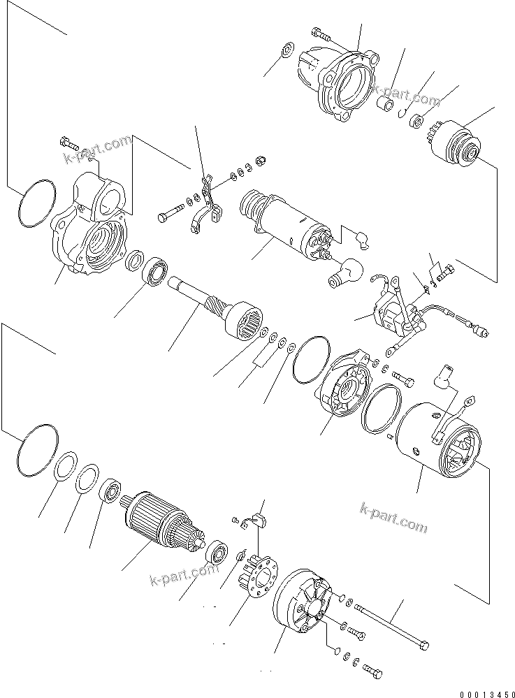 Komatsu parts book diagram for S6D170E-2A-6D S/N 17001-UP: STARTING MOTOR (11KW) (INNER PARTS)(#22104-)