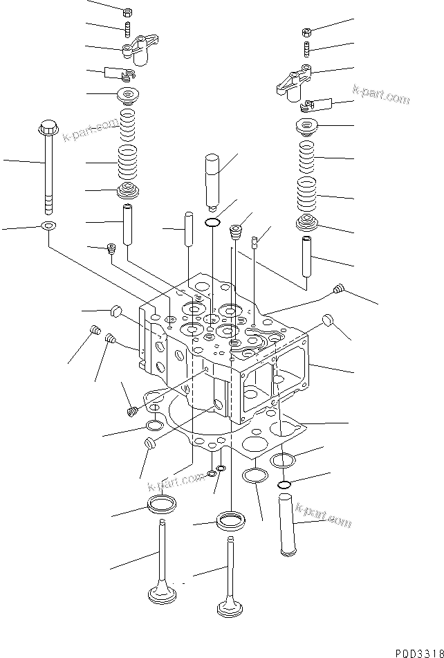 Komatsu parts book diagram for S6D170-1L-6W S/N 10001-UP: CYLINDER HEAD(#11500-)