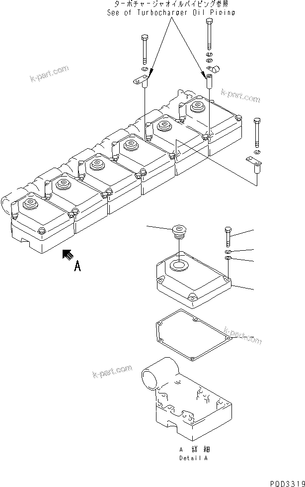 Komatsu parts book diagram for S6D170-1L-6W S/N 10001-UP: HEAD COVER(#11500-19339)