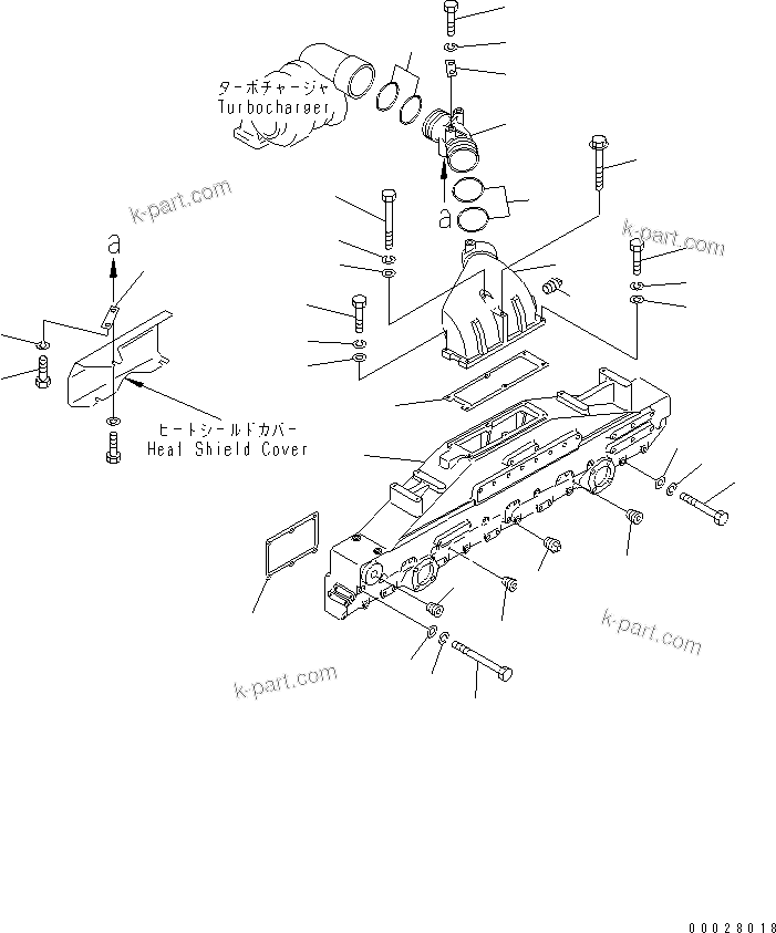 Komatsu parts book diagram for S6D170-1L-6W S/N 10001-UP: AIR INTAKE MANIFOLD AND AIR CONNECTION(#17348-)