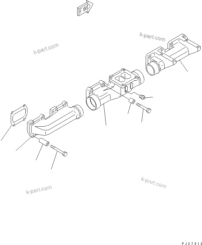 Komatsu parts book diagram for S6D170-1L-6W S/N 10001-UP: EXHAUST MANIFOLD(#14674-)