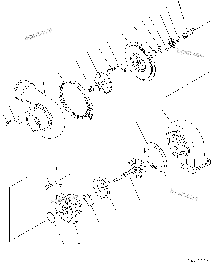 Komatsu parts book diagram for S6D170-1L-6W S/N 10001-UP: TURBOCHARGER (INNER PARTS)(#14674-)