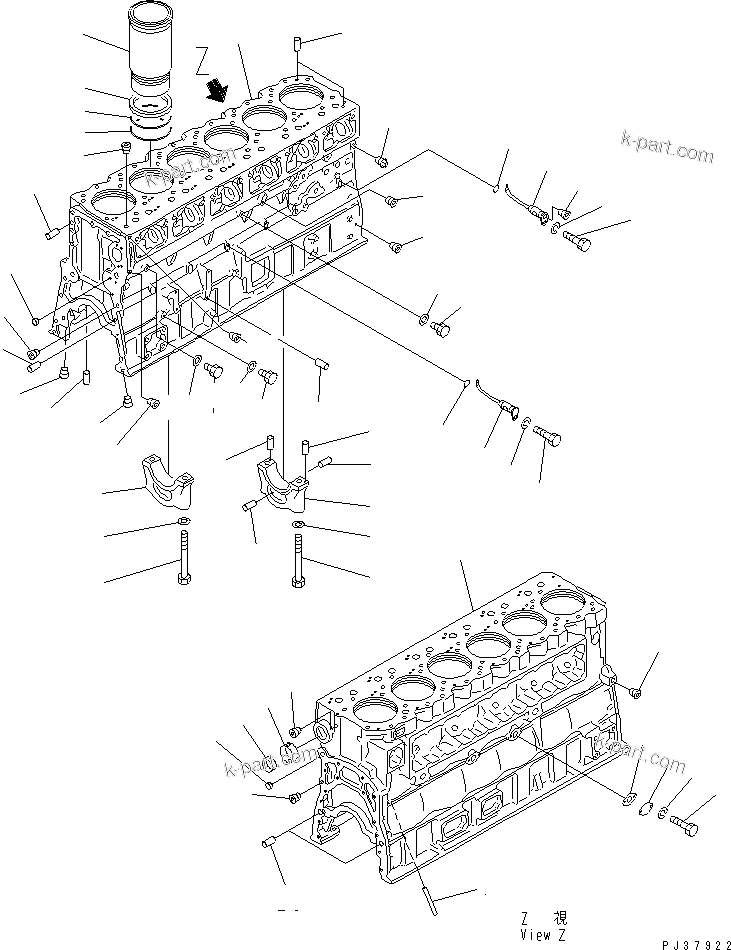 Komatsu parts book diagram for S6D170-1L-6W S/N 10001-UP: CYLINDER BLOCK(#14674-19304)