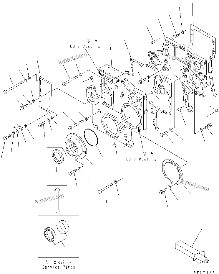 Komatsu parts book diagram for S6D170-1L-6W S/N 10001-UP: GEAR CASE AND FRONT COVER (MECHANICAL PUMP SPEC.)(#14674-17536)