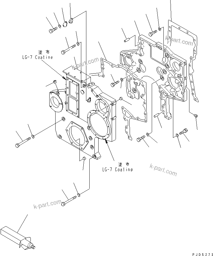 Komatsu parts book diagram for S6D170-1L-6W S/N 10001-UP: GEAR CASE AND FRONT COVER(#19305-)