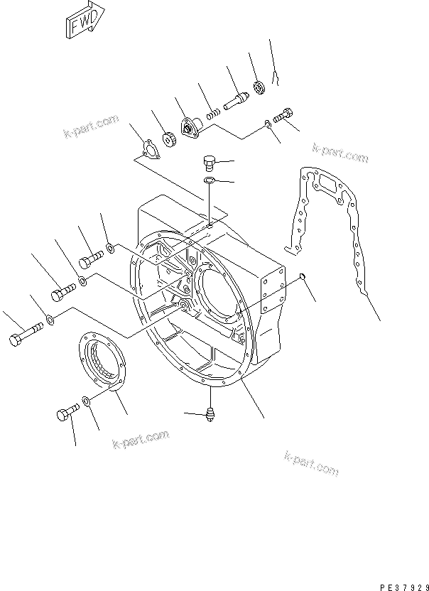 Komatsu parts book diagram for S6D170-1L-6W S/N 10001-UP: FLYWHEEL HOUSING(#14674-)