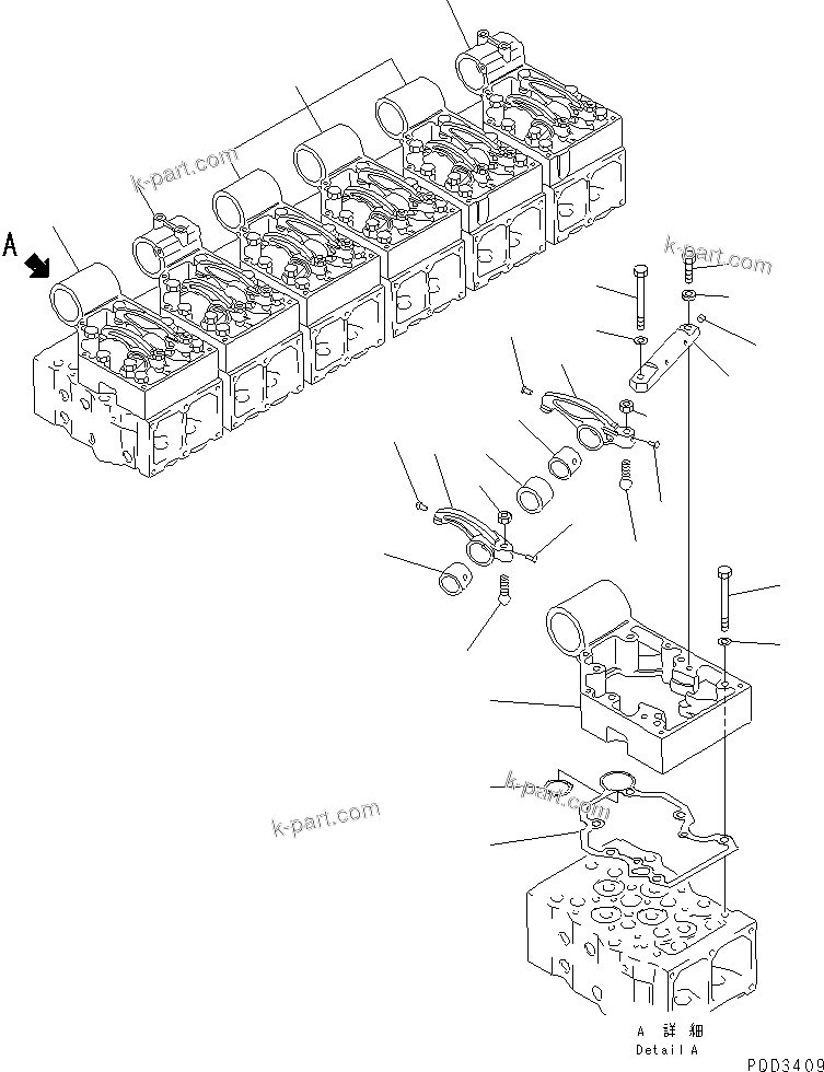 Komatsu parts book diagram for S6D170-1L-6W S/N 10001-UP: ROCKER ARM(#17474-19304)