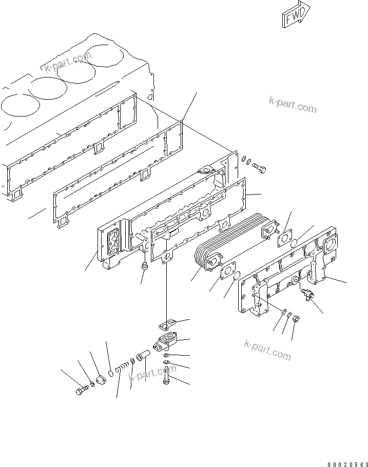 Komatsu parts book diagram for S6D170-1L-6W S/N 10001-UP: LUBRICATING OIL COOLER(#19305-)