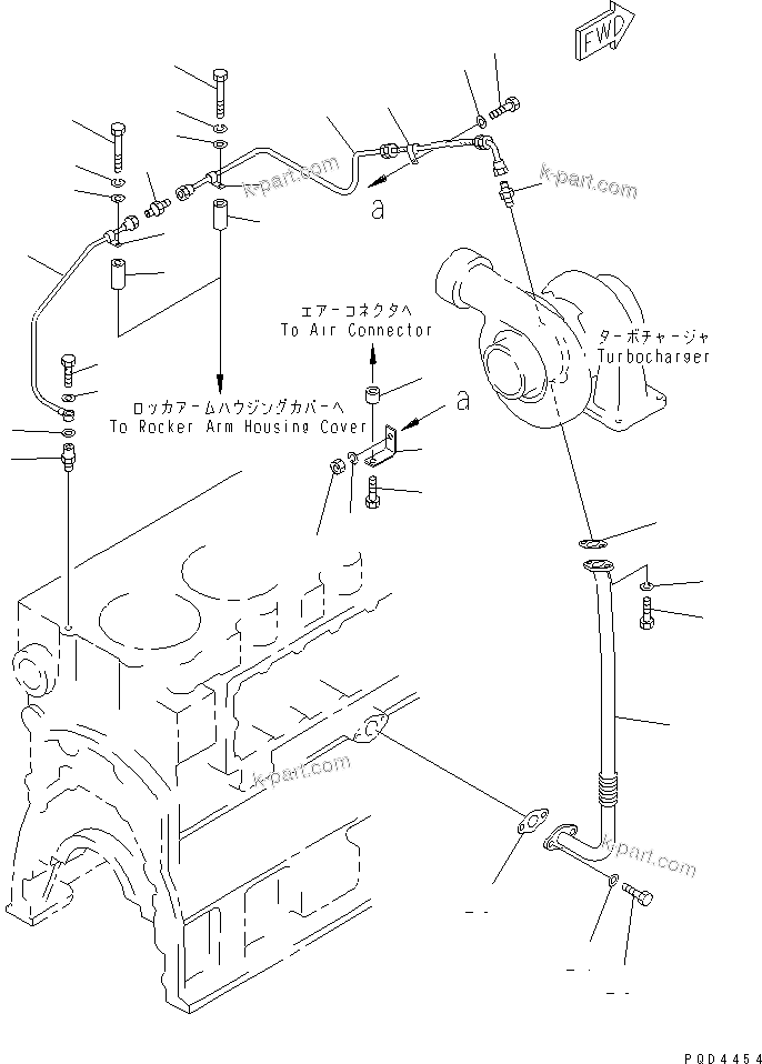 Komatsu parts book diagram for S6D170-1G-6A S/N 10001-UP: TURBOCHARGER LUBRICATING OIL PIPING(#15667-)
