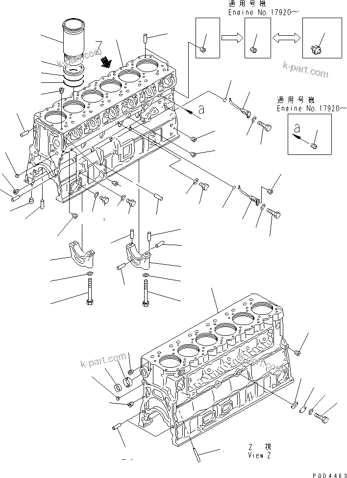 Komatsu parts book diagram for S6D170-1G-6A S/N 10001-UP: CYLINDER BLOCK(#15667-19436)