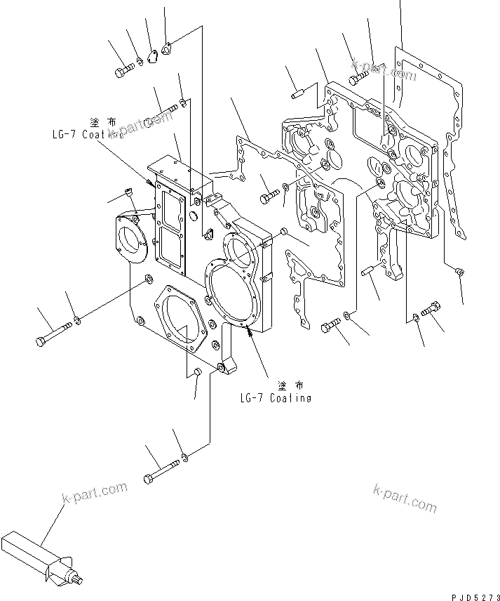 Komatsu parts book diagram for S6D170-1G-6A S/N 10001-UP: GEAR CASE AND FRONT COVER(#19305-)
