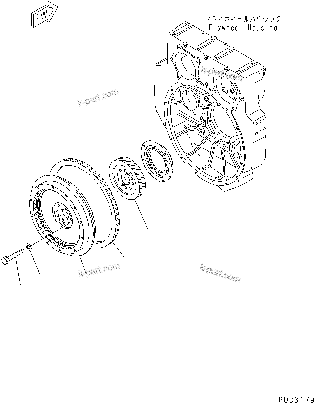 Komatsu parts book diagram for S6D170-1G-6A S/N 10001-UP: FLYWHEEL(#15667-19569)