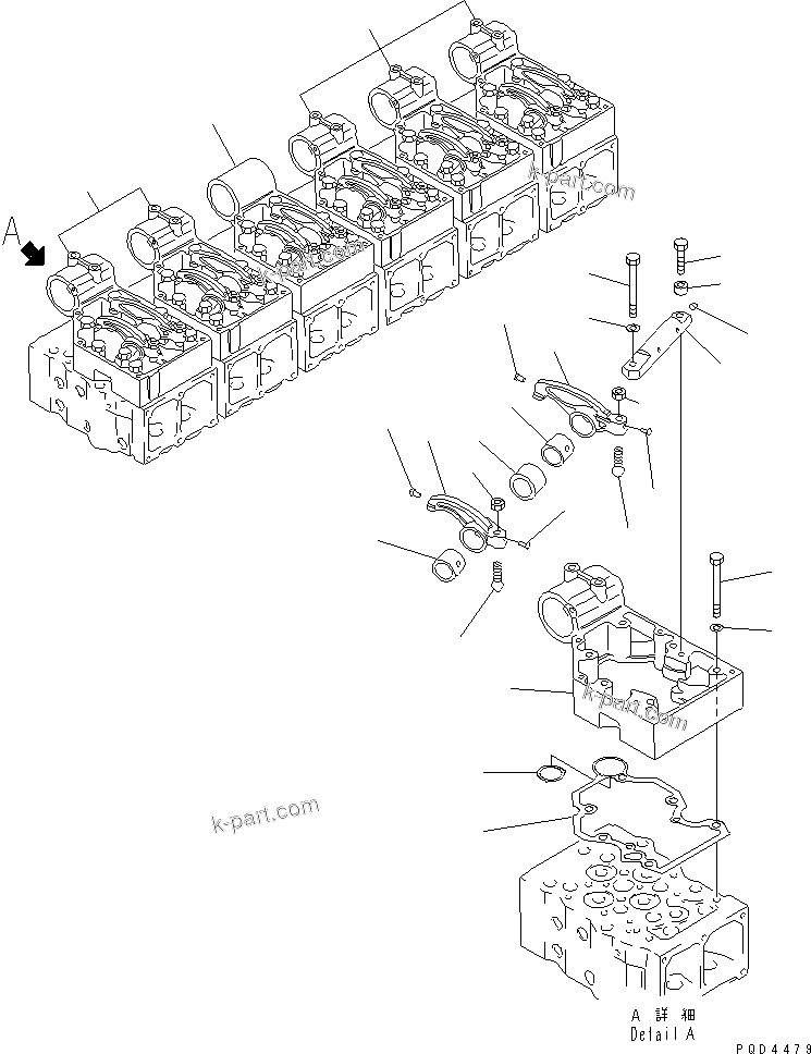 Komatsu parts book diagram for S6D170-1G-6A S/N 10001-UP: ROCKER ARM AND HOUSING(#15667-17480)