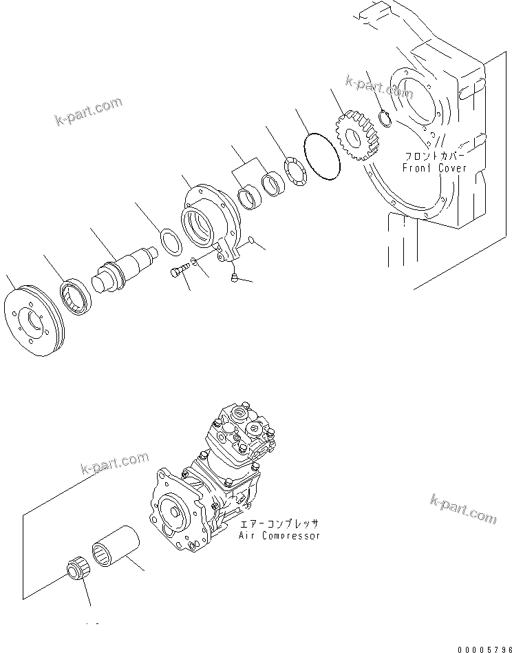 Komatsu parts book diagram for S6D170-1G-6A S/N 10001-UP: FRONT POWER TAKE OFF (AIR COMPRESSOR DRIVE) (SANDY AND DUSTY SPEC.)(#15001-)